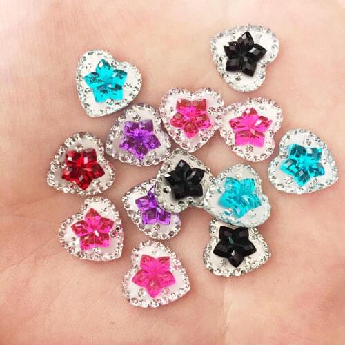 80PCS Resin 12mm 3D flower double color heart Flat back rhinestone Wedding Embellishment diy appliques SK34*2