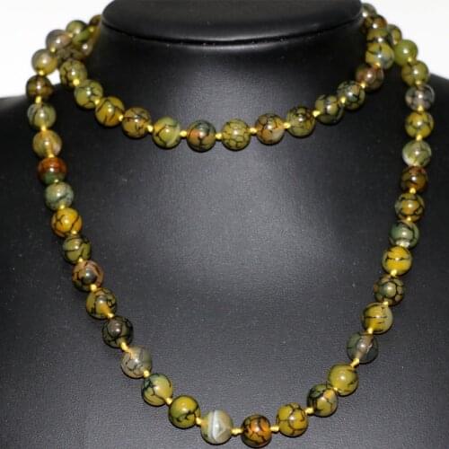 Free shipping yellow natural stone dragon veins carnelian agat 10mm round beads long chain necklace women jewelry 35inch B2922