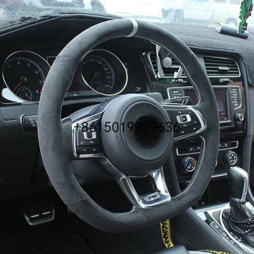 Black suede Leather Car Steering Wheel Cover for Volkswagen Golf 7 Golf R MK7 VW Polo GTI Scirocco 2015 2016