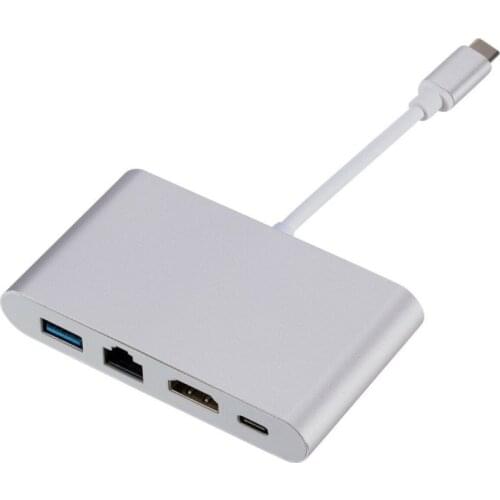 Type-C hub 4 in 1 docking station USBC to HDMI Gigabit Ethernet port converter with PD power