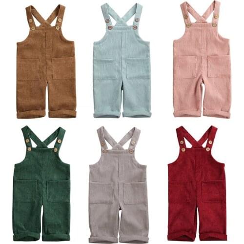 0-5Y Baby Suspender Pants Overalls 2021 Summer Fall Boys Girls Solid Color Sleeveless Pocket Loose Romper Jumpsuit Kids Outfits