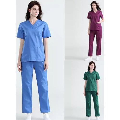 Nurse Nursing Overalls Uniforme Enfermera Women Short Sleeve V-neck Tops+Pants Nurses Scrubs Uniform Sets медицинская одежда q5