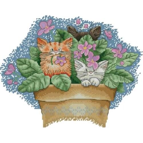 Kitten in the basin Needlework,For Embroidery,DIY 14CT Unprinted Arts Cross stitch kits Set Cross-Stitching Home Decor