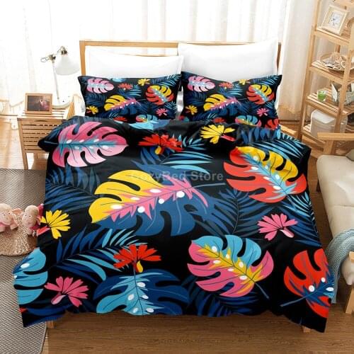 Colorful Leaf Bedding Set Fashion Duvet Cover Sets Adult Luxury Comforter Bed Linen Twin Queen King Single Size Dropshipping