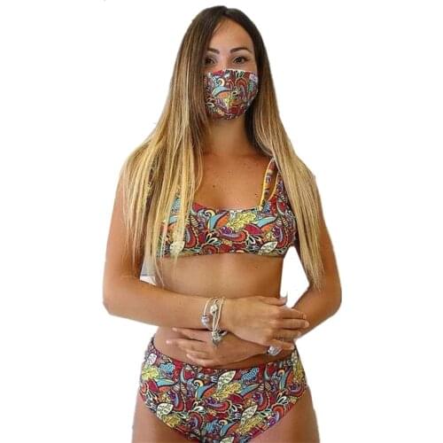 High Waisted Bandage Swimwear Women Sexy Bikini With mask 2020 Summer Exotic fun Swimsuit Swimwear Bikini Set Push Up Beachwear