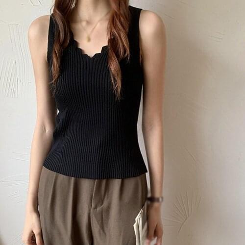 Sweet Knitted Sleeveless Tank Tops Women V Neck Slim Camisole Casual Tank Tops