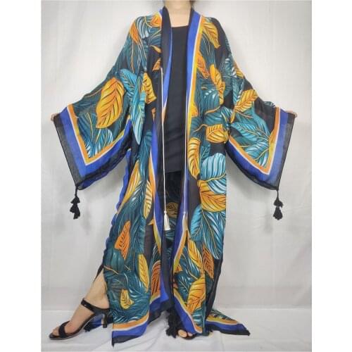 Muslim Floral Quickly -Dry Long Kimono For Women 2021 Fashion Casual Swimwear Bohemian Cardigan Kaftan Clothing For Lady