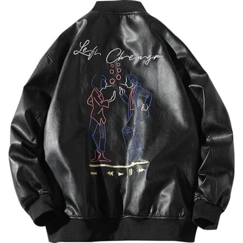 Big Size XXXXL Mens Faux Leather Black Jacket Motorcycle Casual Long Sleeve Coat Embroidery Z11