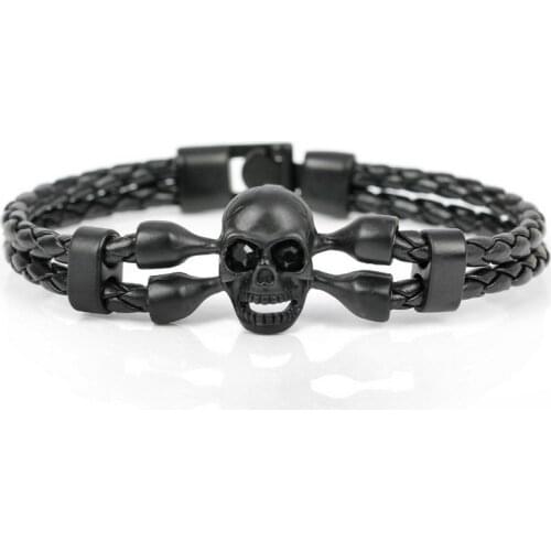 Beichong Mens Twin Skull Bracelet Punk Style 316L Stainless Steel Skull Bracelet Men Punk Rock Jewelry New Bangle BL-0295