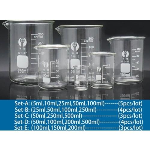 Set A-F Lab Borosilicate Glass Beaker Heat-resist Scaled Measuring Cup of Laboratory Equipment