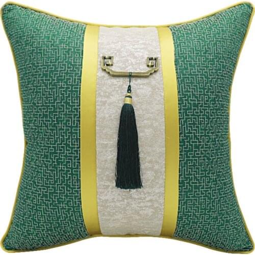 Chinese Style Cushion Cover With Tassel Green White Yellow Luxury Throw Pillow Cover Decorative Living Room Cushion Home Decor