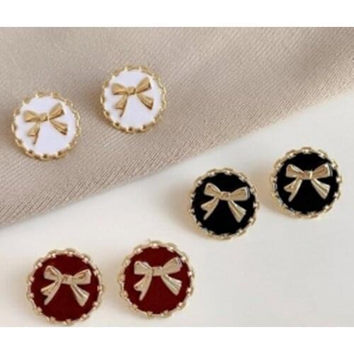 New Trend Bowknot Stud Earrings Geometric Round Earrings For Women Girl Korea Baroque Temperament Vintage Ear Jewelry Brincos