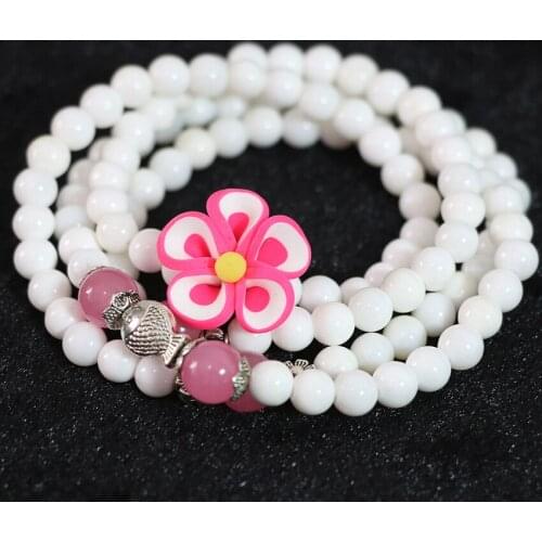 New fashion gift multilayer bracelets 6mm 10 type natural shell white round 108 beads for women long chain bangle diy jewelry A2