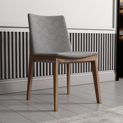 Solid wood dining chair home Nordic light luxury modern minimalist backrest restaurant leather net red houndstooth makeup chair