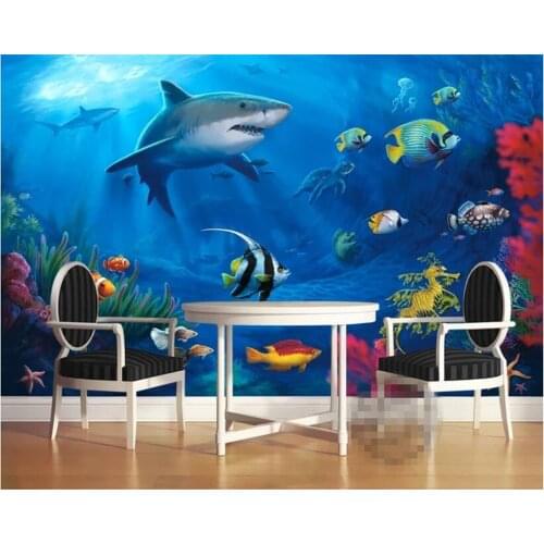 Beibehang Customize any size wallpaper underwater world fashion Dolphin Shark Living room bedroom backdrop 3d wallpaper murals