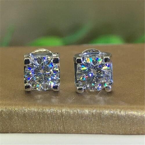 Solid 18K White Gold Au750 1Ctw 6.5mm DF color Bull Head Moissanite Engagement Earrings Birthday Gift Earrings For Women