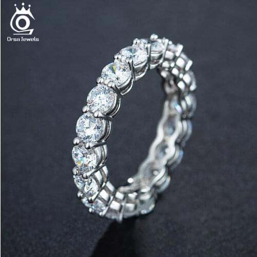 ORSA JEWELS Real 925 Sterling Silver Full Setting Zirconia Rings Accessories Silver Fine Jewelry Luxury Enternity Rings OSR167
