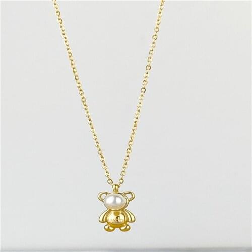 Korean version of cute pearl bear necklace temperament light luxury dress necklace female clavicle chain INS network red accesso