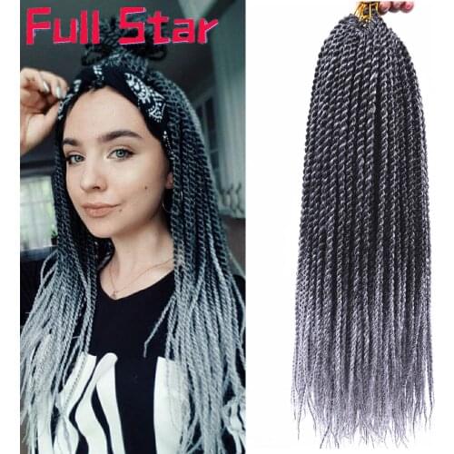 Full Star Senegalese Crochet Twist Braids 30 strands 1-7 pack 14‘ ’18 ‘’ Black Ombre Grey Synthetic Braiding Hair Extension