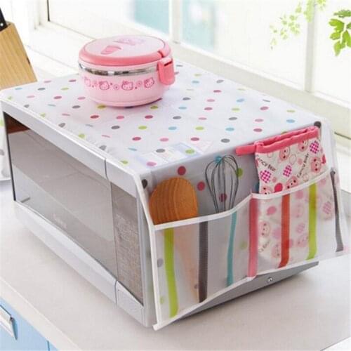 1Pc Romantic Microwave Oven Cover With 2 Pouch Dustproof Cotton Cloth Cover Romantic Style Microwave Oven Set