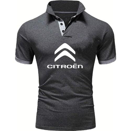 Summer Fashion Mens short sleeve Citroen Car Logo Printing Solid color tops Pure cotton high quality Mens polo shirt