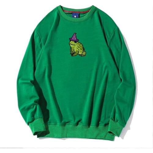 Vintage Green Frog Hoodie Harajuku Graphic Oversized Sweatshirt Cotton Unisex Clothing Korean Style Streetwear Long Sleeve Tops