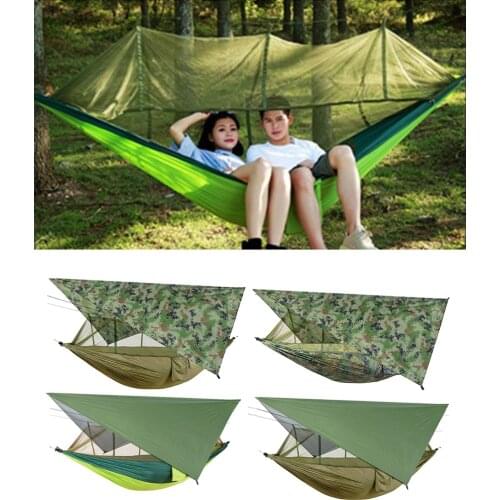 Outdoor Camping Hammock w/ Mosquito Net Waterproof Sun UV Protect Tarp Backpacking Hiking Traveling 2-Person Hanging Bed