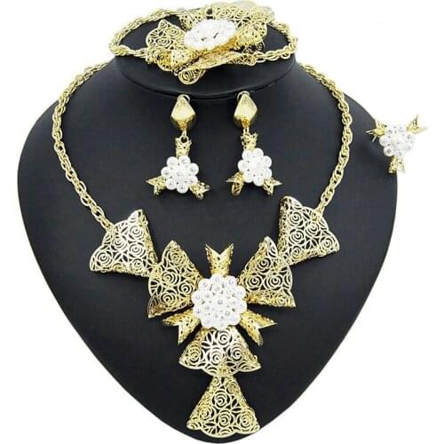 Yulaili Dubai Gold Jewelry Sets for Women Pendant Necklace Earrings Bracelet Ring Accessories Bridal Party Jewelery Set