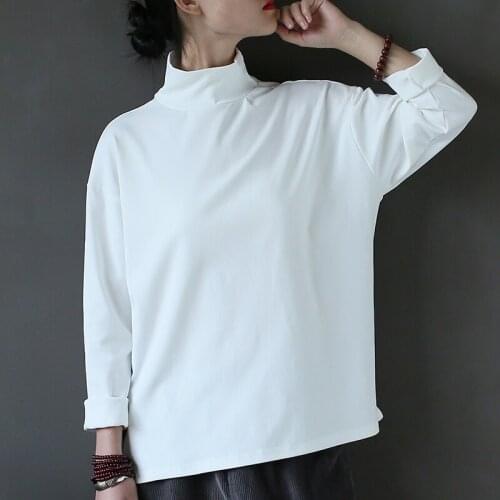Fairy Natural Winter Spring Women Turtleneck T-Shirt Black White 2021 New Cotton Casual Brief Loose Top T Shirts Long Sleeve