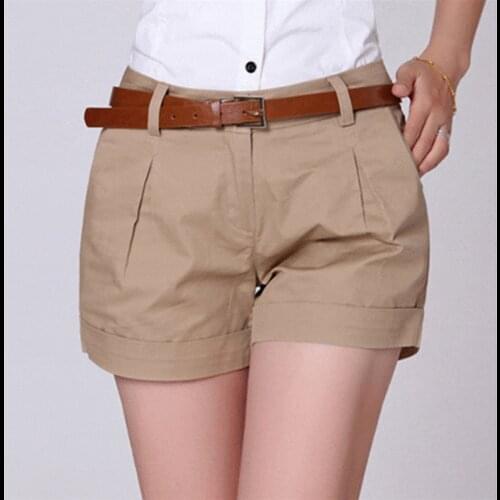 2020 High Quality Summer Shorts Women Casual New Fashion Draped Shorts Pockets Zipper Solid Khaki / White 2XL