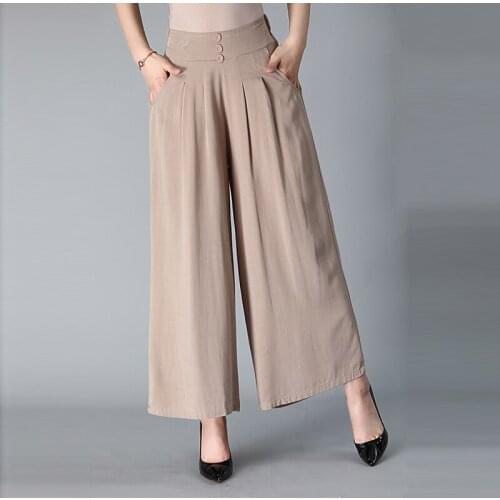 2020 New Womens High Waist Wide Leg Pants Casual Loose Ankle-Length Pants Ladies Large Size Trousers Pantalon Femme