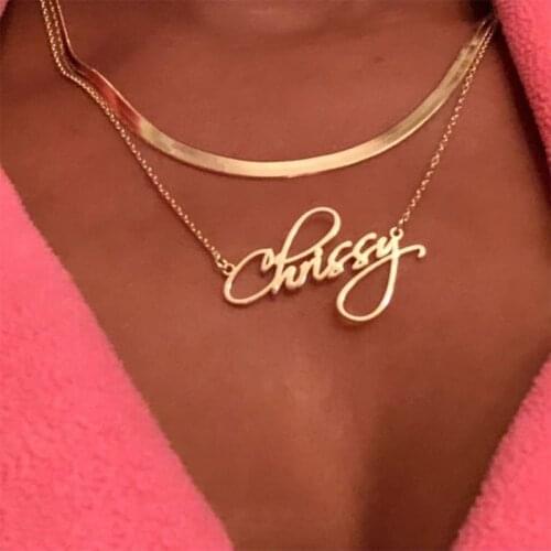 Custom Name Necklace For Women Gold Stainless Steel Personalized Nameplate Necklace BFF customized Jewelry gift collier femme