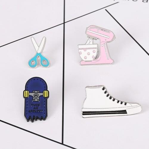 1 Piece Enamel Sewing Tools Scissor Shoes Pin Brooches For Shirt Lapel Bag Childhood Badge Cartoon Jewelry Gift For Kid Friend