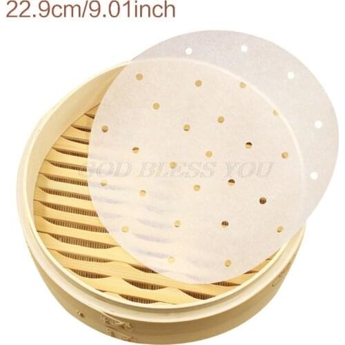 100Pcs/Bag Air Fryer Steamer Liners Premium Perforated Wood Pulp Papers Non-Stick Steaming Basket Mat Baking Cooking Tools