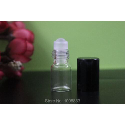 2ML Roll on Vial, Essential oil Bottle with Black Cap, Transparent Glass ball bottle, Scent Bottle, Roller Bottle,100pcs/Lot