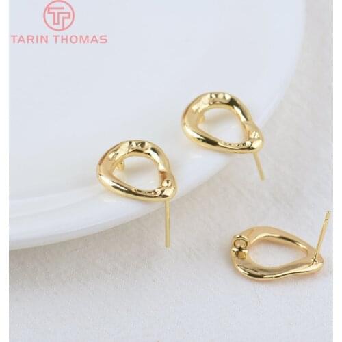 6PCS 14x17MM 24K Gold Color Plated Brass Drop Shaped Stud Earrings High Quality DIY Jewelry Making Findings