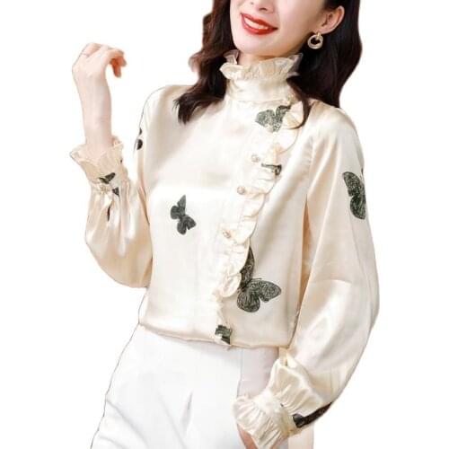 Women Spring Autumn Style Blouses Tops Lady Casual Long Sleeve Stand Collar Blusas Tops DD9144