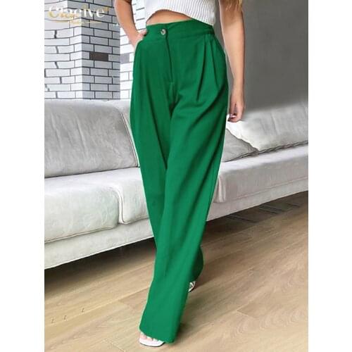 Clacive Autumn Green Casual Womens Trouser Suits Fashion Loose Pleated Office Ladies Pants Vintage High Waist Pants For Women