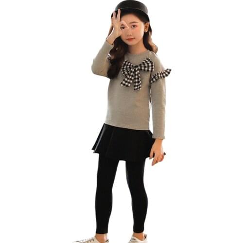 Children Clothes Plaid Sweatshirt + Cake Pants Teenage Girls Clothing Big Bow Girls Sets Clothing Casual Style Childrens Tracks