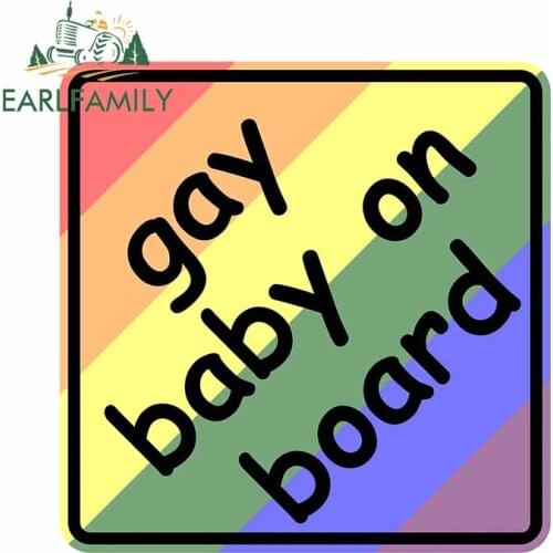 EARLFAMILY 13cm x 12.8cm for Gay Baby on Board Ranbow Car Stickers Trunk Decal Surfboard RV Windows Refrigerator Vinyl Car Wrap
