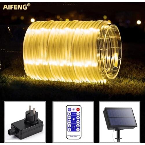 Solar Powered Rope Tube String Lights Outdoor Remote Control Waterproof Fairy Lights Garden Garland Christmas Yard Decoration