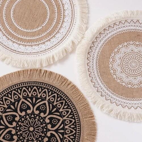 Hot Tassel Round Cotton And Linen Weave Dish Plate Mat Dining Pad Eco-friendly Placemat Tablecloth Bowl Pad Table Decoration