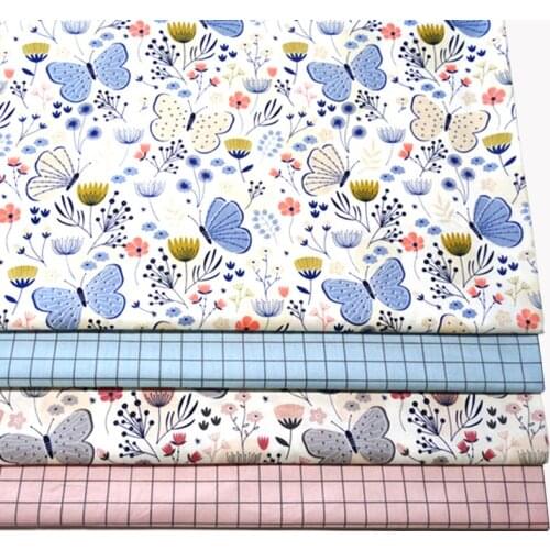 50*160cm Pink Butterfly Grid Printed Cotton Fabric DIY Tissue Patchwork Telas Sewing Baby Toy Bedding Quilt