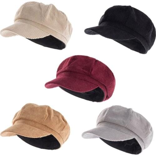 Women Men Flat Newsboy Cap Corduroy Hat Berets Solid Color Spring Autumn Winter Gatsby Cap Golf Driver Vintage Warm Gift