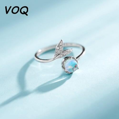 VOQ 925 Sterling Silver Mermaid Foam Ring Fresh and Sweet Temperament Personality Adjustable Size Open Ring