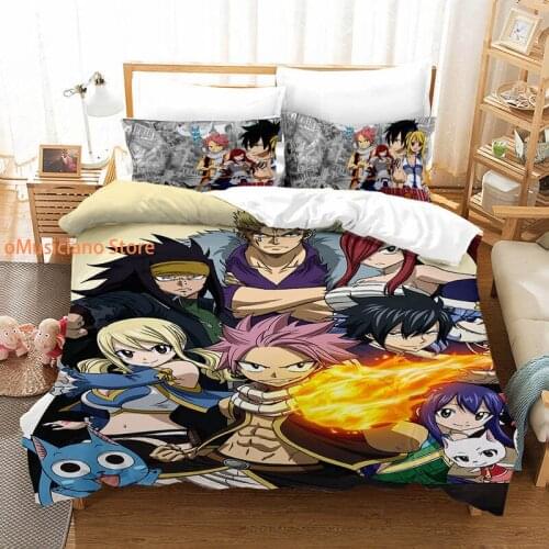 OMusiciano FAIRY TAIL print custom bedding set, comforter / duvet cover set full queen king, Cartoons 3pcs kids gift