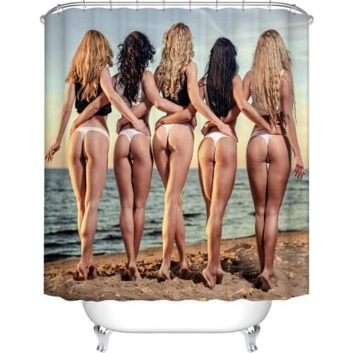Beautiful Women Nude Busty Sexy Ass Bikini Girls on The Beach Waterproof Cloth Fabric Bathroom Decor Shower Curtains