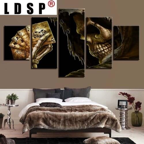 LDSP HD Modular Printed Modern Abstract Wall Art 5 Panel Skull Poster Framework Pictures Home Decor Living Room Canvas Painting