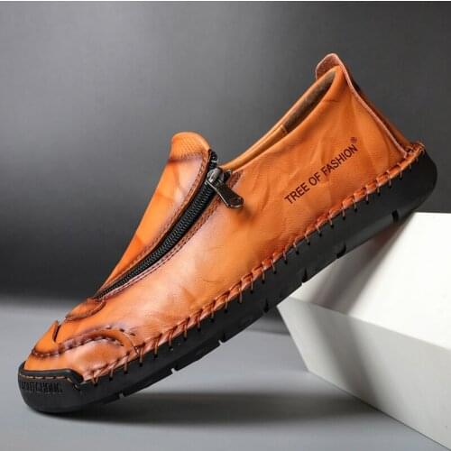 New Leather Mens Walking Shoes Flat Loafers Man Outdoor Zip Office Business Car Shoes Male Sneakers Zapatillas Hombre Chaussures