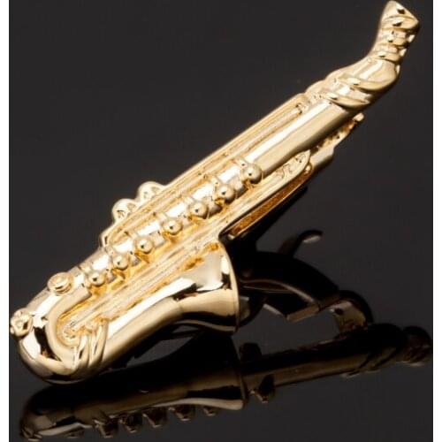 Hot Sale High Quality Gold Color Plated Musical Sax Tie Bar for Mens Suit Clasp Clip Business Wedding Tie Clips & Cufflinks